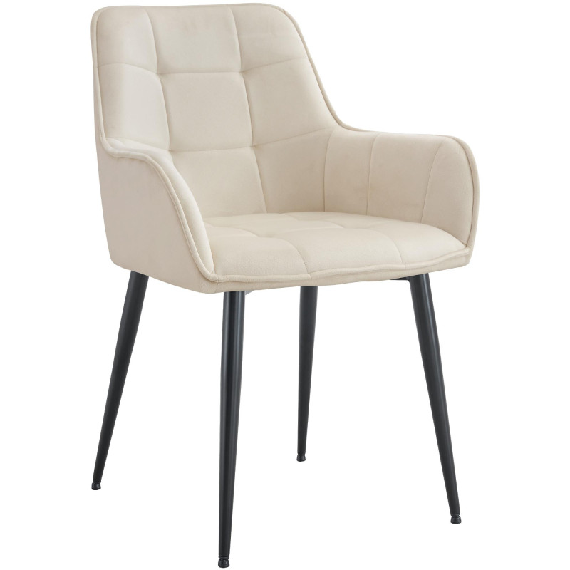 Fauteuil de table capitonné moderne en Velours Blanc crème Métal Noir Wexford - 1