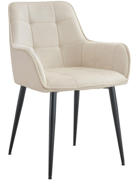 Fauteuil de table capitonné moderne en Velours Blanc crème Métal Noir Wexford - 1