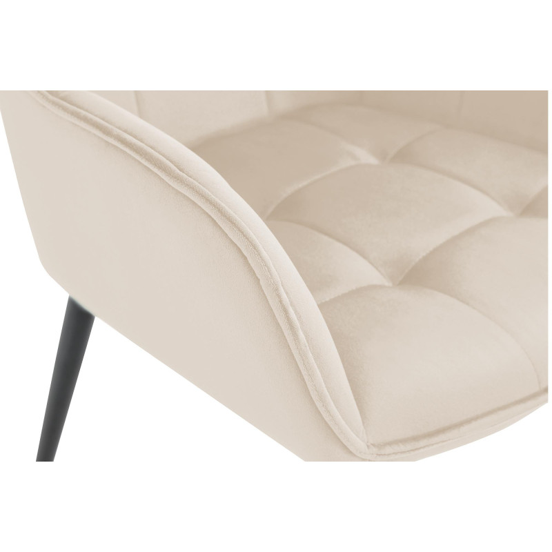 Fauteuil de table capitonné moderne en Velours Blanc crème Métal Noir Wexford - 3
