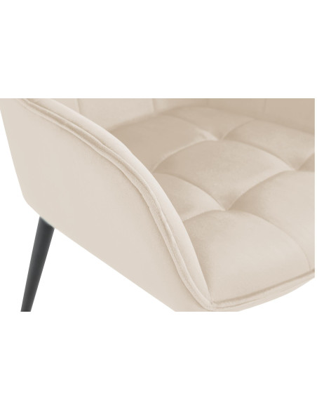 Fauteuil de table capitonné moderne en Velours Blanc crème Métal Noir Wexford - 3