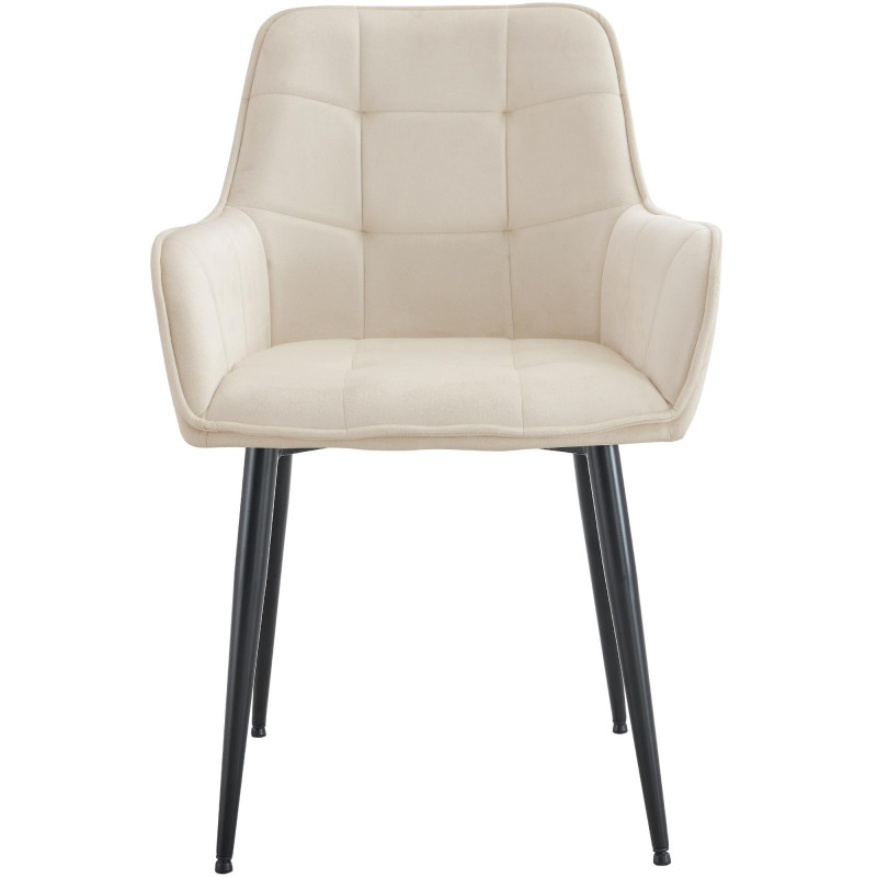 Fauteuil de table capitonné moderne en Velours Blanc crème Métal Noir Wexford - 4