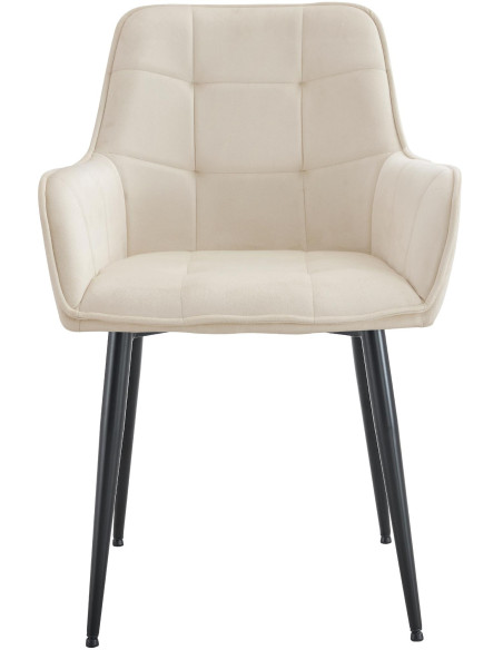 Fauteuil de table capitonné moderne en Velours Blanc crème Métal Noir Wexford - 4