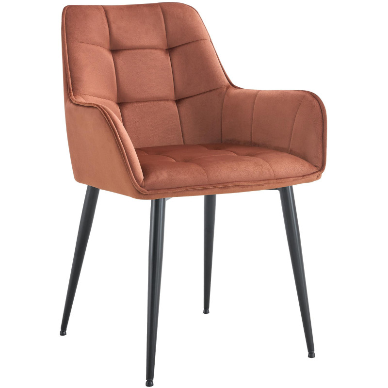 Fauteuil de table capitonné moderne en Velours Marron Métal Noir Wexford - 1