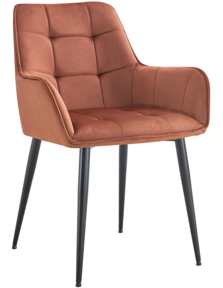 Fauteuil de table capitonné moderne en Velours Marron Métal Noir Wexford - 1