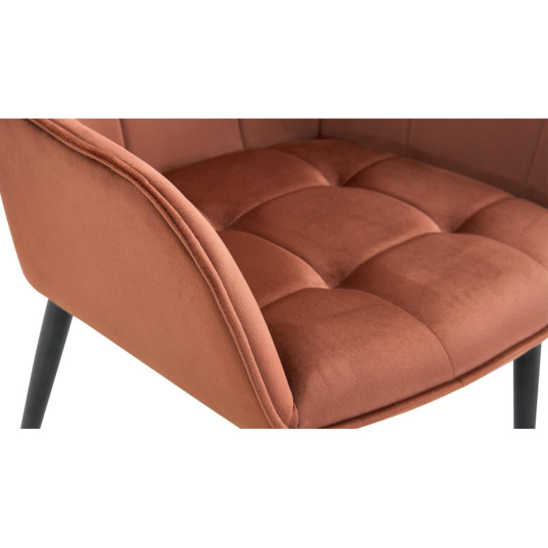 Fauteuil de table capitonné moderne en Velours Marron Métal Noir Wexford - 3
