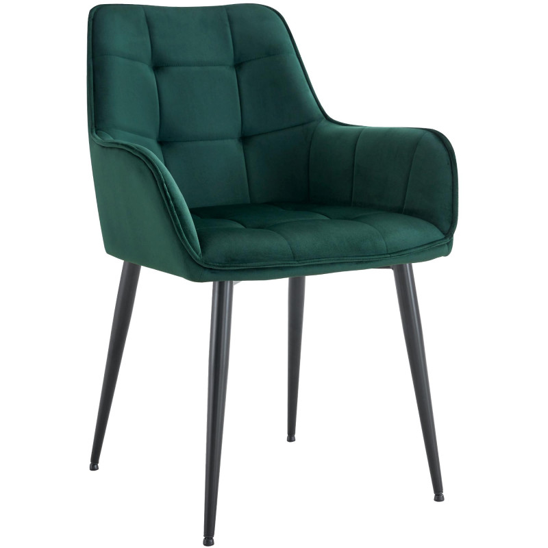 Fauteuil de table capitonné moderne en Velours Vert foncé Métal Noir Wexford - 1