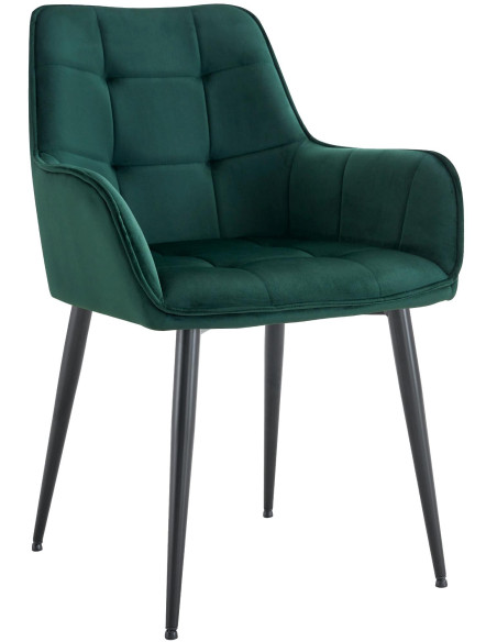 Fauteuil de table capitonné moderne en Velours Vert foncé Métal Noir Wexford - 1