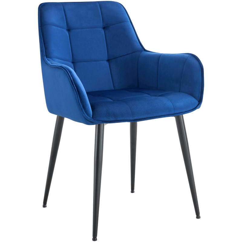 Fauteuil de table capitonné moderne en Velours Bleu foncé Métal Noir Wexford - 1
