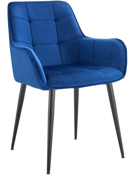 Fauteuil de table capitonné moderne en Velours Bleu foncé Métal Noir Wexford - 1