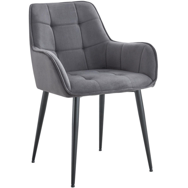 Fauteuil de table capitonné moderne en Velours Gris foncé Métal Noir Wexford - 1