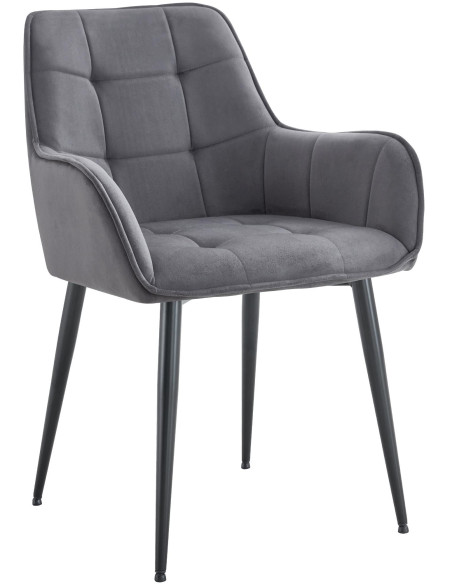 Fauteuil de table capitonné moderne en Velours Gris foncé Métal Noir Wexford - 1