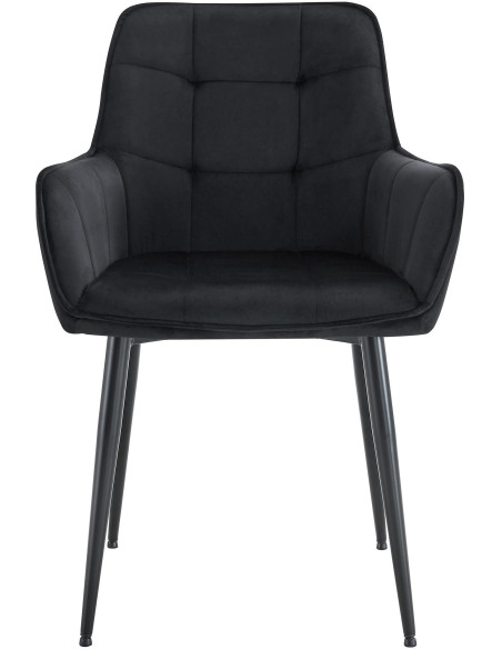 Fauteuil de table capitonné moderne en Velours Noir Métal Noir Wexford - 2