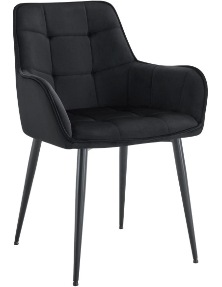 Fauteuil de table capitonné moderne en Velours Noir Métal Noir Wexford - 1