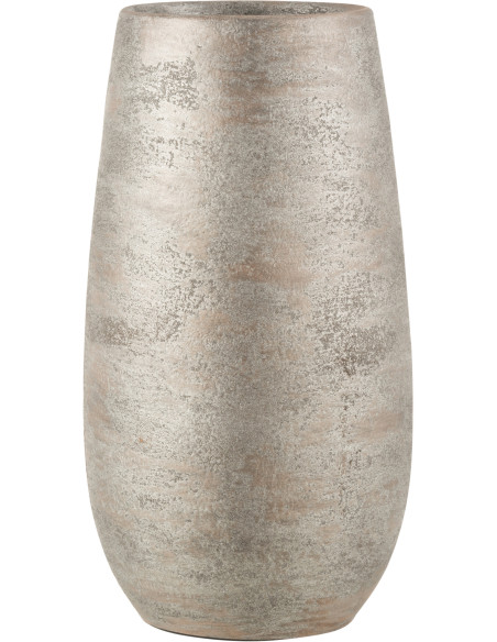 Grand Vase moderne Rond Hauteur 41 cm en Céramique Argenté Effet rugueux Ardent - 1