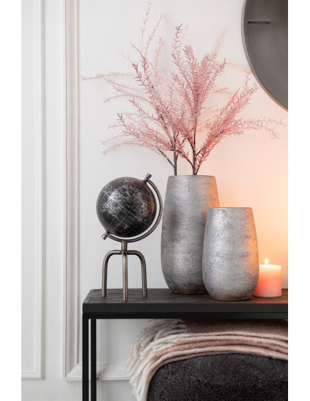 Grand Vase moderne Rond Hauteur 41 cm en Céramique Argenté Effet rugueux Ardent - 2