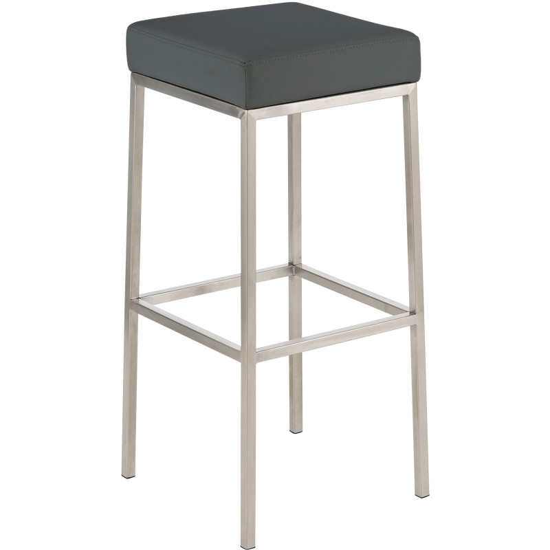 Tabouret de bar Hauteur 80 cm Yvan en Polyuréthane Gris Acier inoxydable Argenté Brossé mat - 1