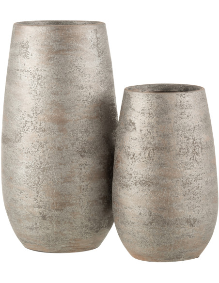 Grand Vase moderne Rond Hauteur 41 cm en Céramique Argenté Effet rugueux Ardent - 3