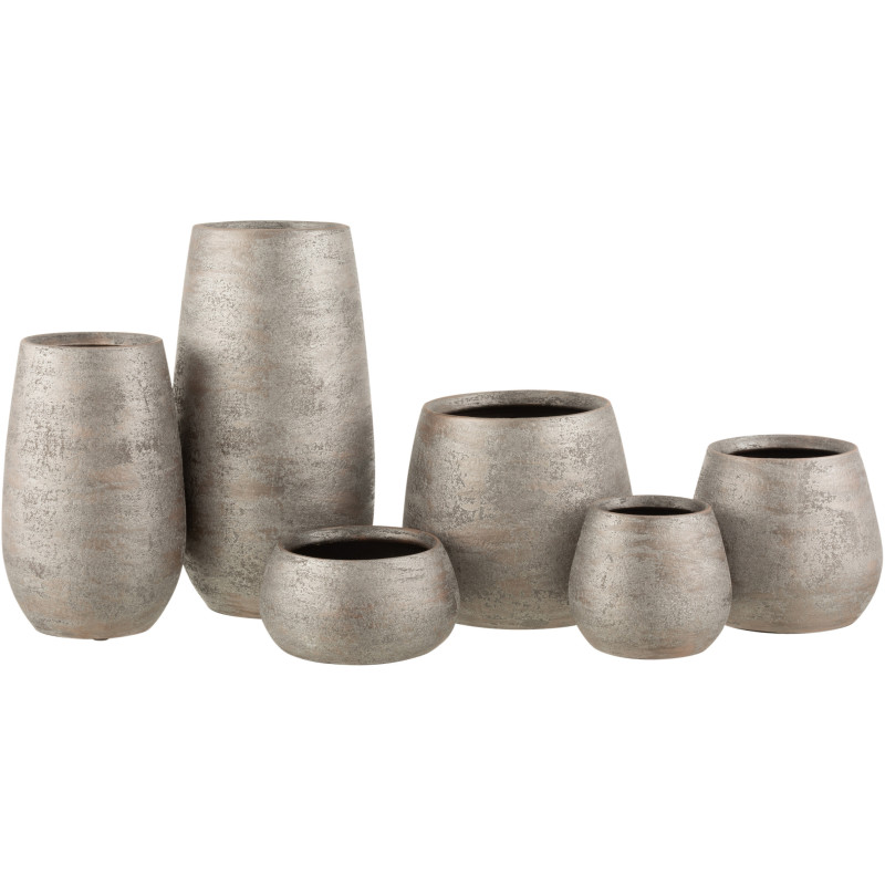 Grand Vase moderne Rond Hauteur 41 cm en Céramique Argenté Effet rugueux Ardent - 4