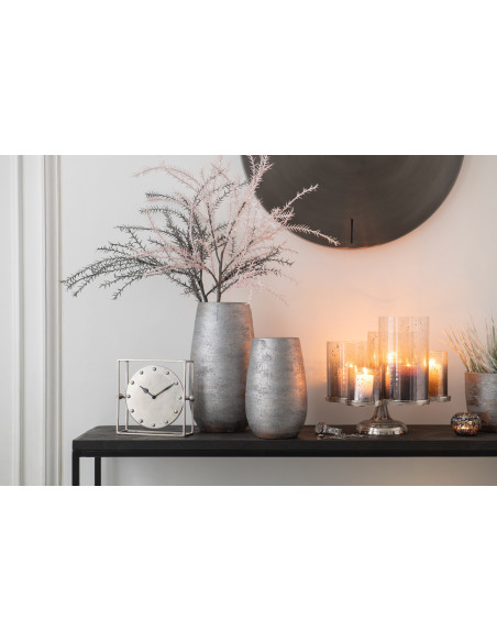 Grand Vase moderne Rond Hauteur 41 cm en Céramique Argenté Effet rugueux Ardent - 5