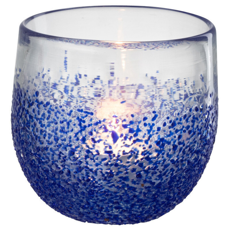 Photophore rond 11 cm en Verre Bleu Transparent Santorini - 2