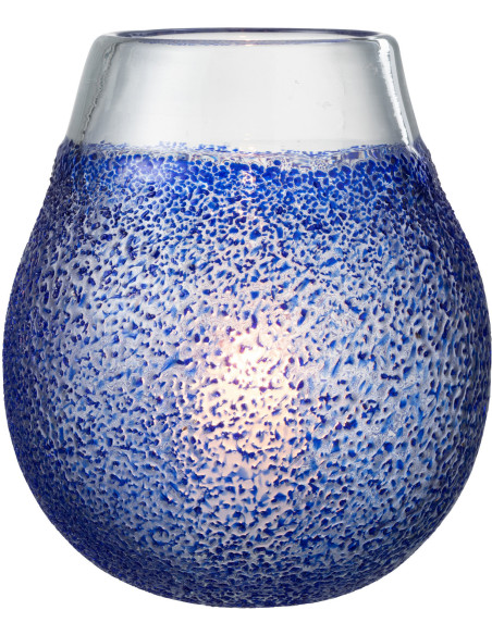 Grand Photophore rond 21 cm en Verre Bleu Transparent Santorini - 2