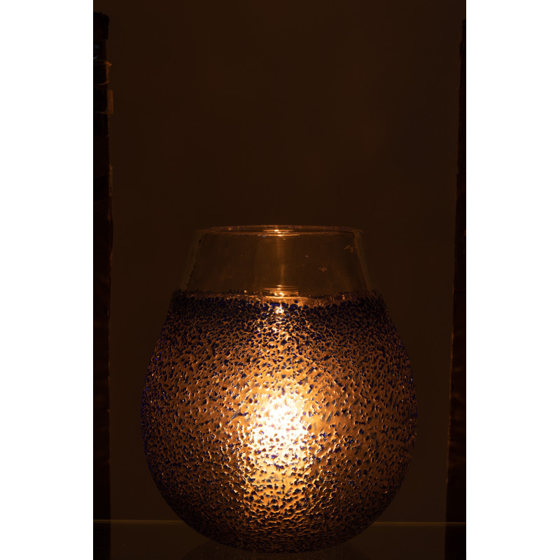 Grand Photophore rond 21 cm en Verre Bleu Transparent Santorini - 3