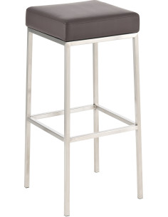 Tabouret de bar Hauteur 80 cm Yvan en Polyuréthane Chocolat Acier inoxydable Argenté Brossé mat - 1
