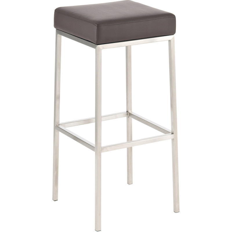 Tabouret de bar Hauteur 80 cm Yvan en Polyuréthane Chocolat Acier inoxydable Argenté Brossé mat - 1