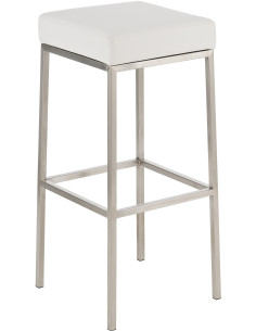 Tabouret de bar Hauteur 80 cm Yvan en Polyuréthane Blanc Acier inoxydable Argenté Brossé mat - 1