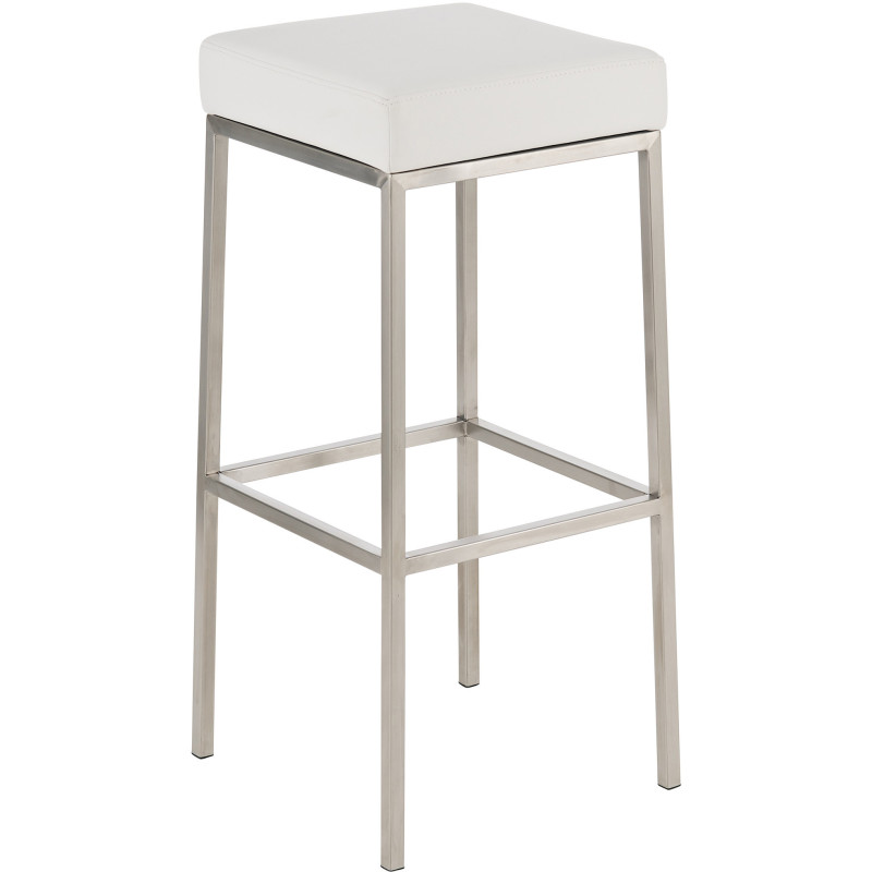 Tabouret de bar Hauteur 80 cm Yvan en Polyuréthane Blanc Acier inoxydable Argenté Brossé mat - 1