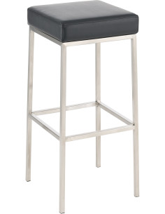 Tabouret de bar Hauteur 80 cm Yvan en Polyuréthane Noir Acier inoxydable Argenté Brossé mat - 1