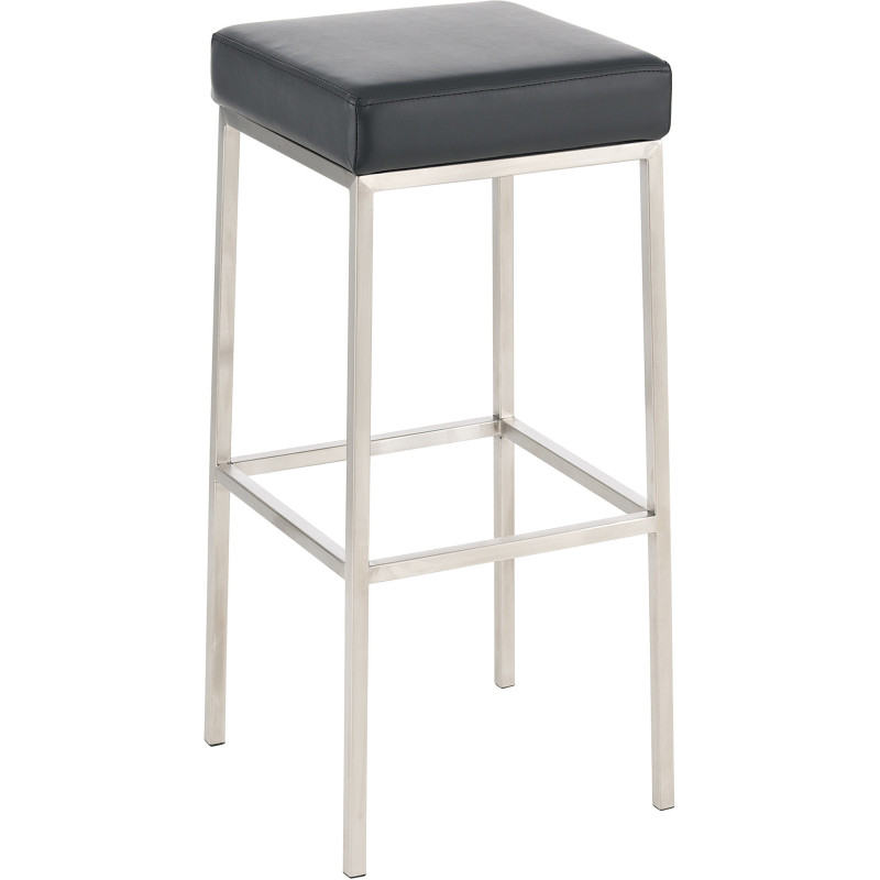Tabouret de bar Hauteur 80 cm Yvan en Polyuréthane Noir Acier inoxydable Argenté Brossé mat - 1