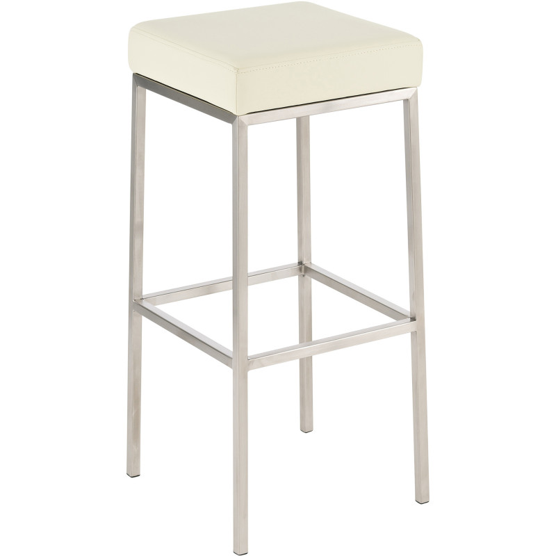 Tabouret de bar Hauteur 85 cm Yvan en Polyuréthane Beige Acier inoxydable Argenté Brossé mat - 1