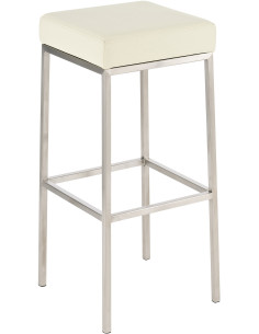 Tabouret de bar Hauteur 80 cm Yvan en Polyuréthane Beige Acier inoxydable Argenté Brossé mat - 1