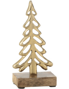 Sculpture déco sur pied Sapin Hauteur 16 cm en Métal Doré Bois Marron Zynlith - 1