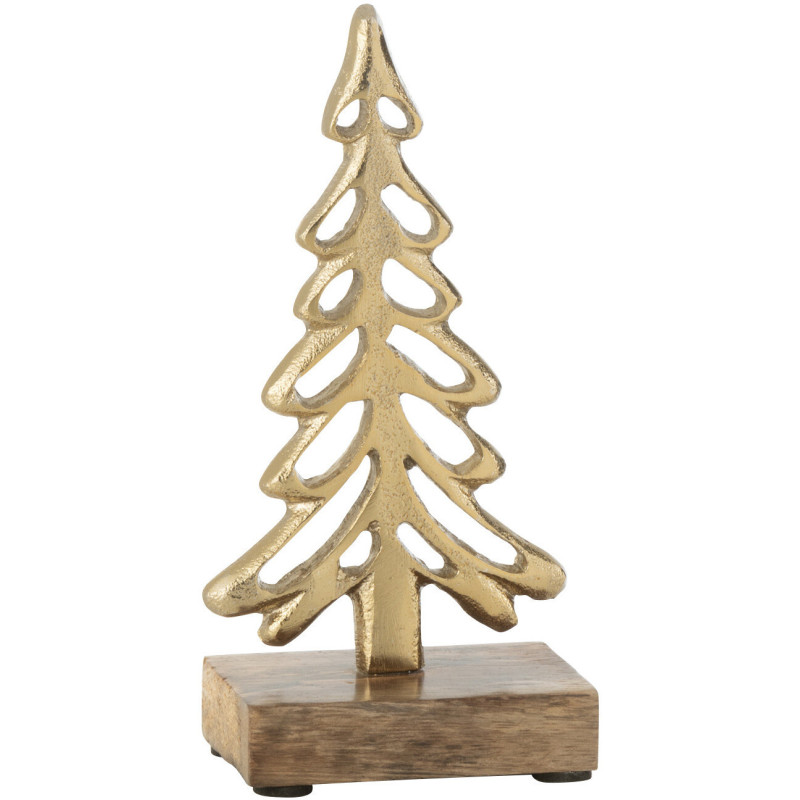 Sculpture déco sur pied Sapin Hauteur 16 cm en Métal Doré Bois Marron Zynlith - 1