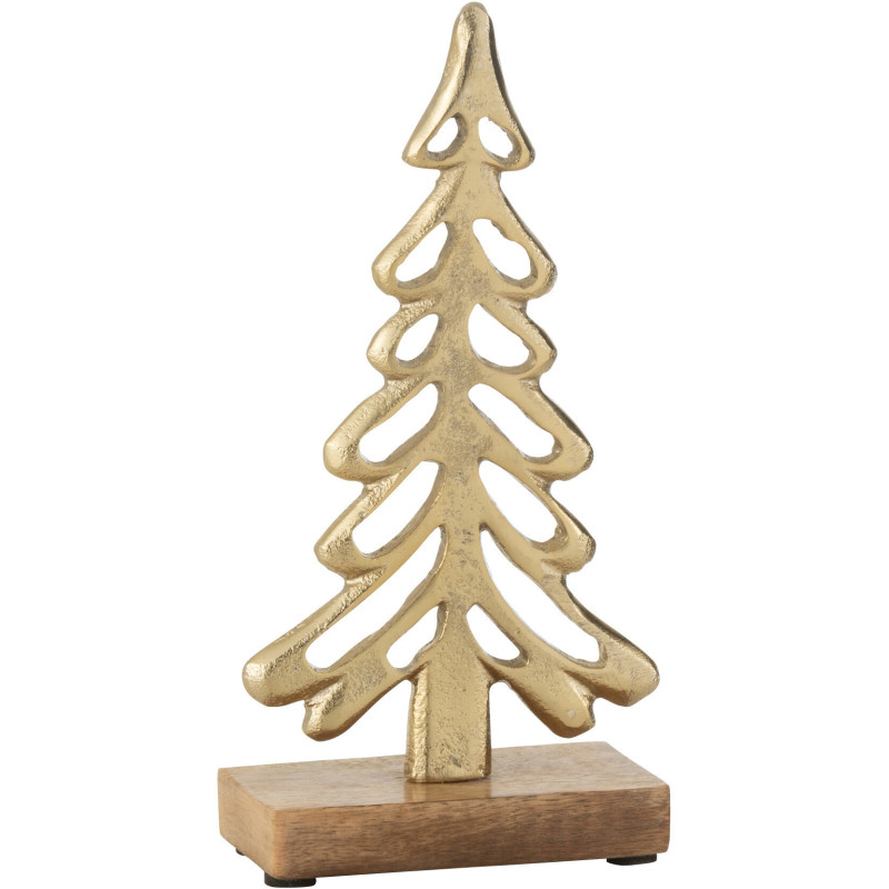 Sculpture déco sur pied Sapin Hauteur 21 cm en Métal Doré Bois Marron Zynlith - 1