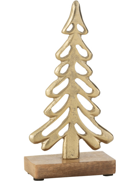 Sculpture déco sur pied Sapin Hauteur 21 cm en Métal Doré Bois Marron Zynlith - 1