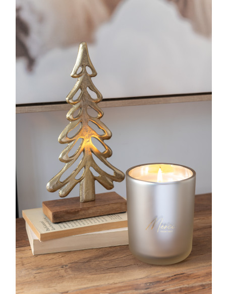 Sculpture déco sur pied Sapin Hauteur 21 cm en Métal Doré Bois Marron Zynlith - 2