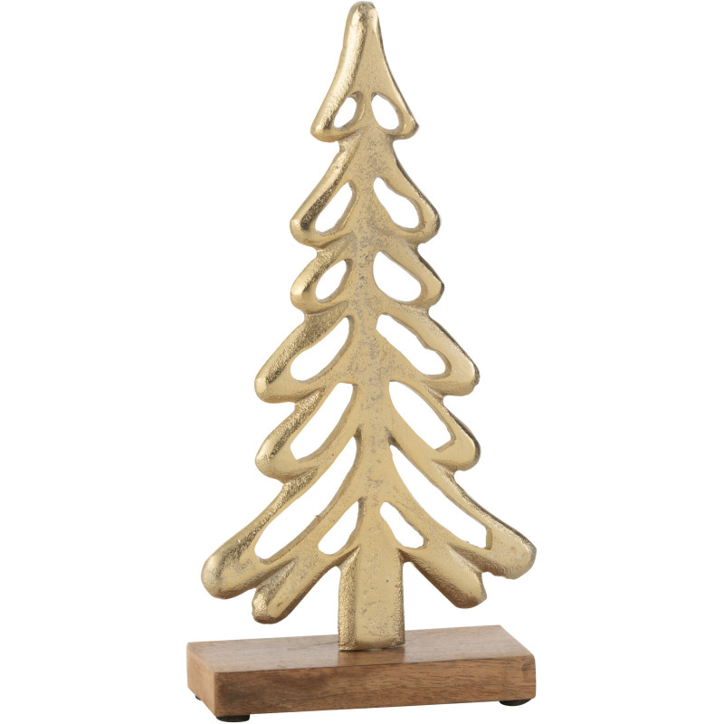 Grande Sculpture déco sur pied Sapin Hauteur 26 cm en Métal Doré Bois Marron Zynlith - 1