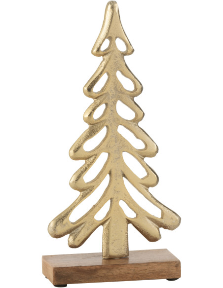 Grande Sculpture déco sur pied Sapin Hauteur 26 cm en Métal Doré Bois Marron Zynlith - 1