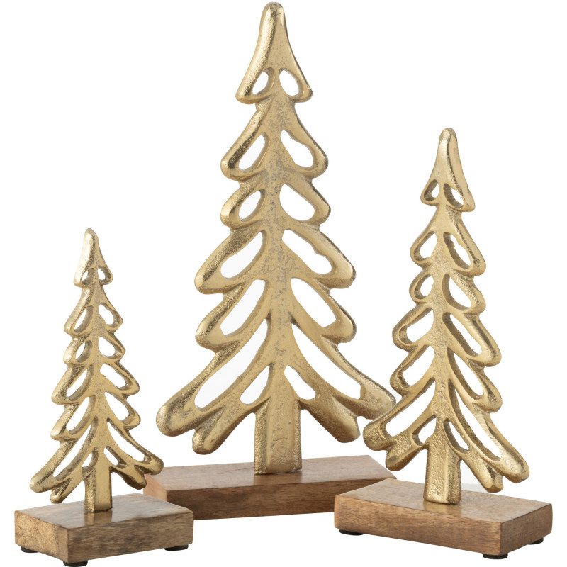 Grande Sculpture déco sur pied Sapin Hauteur 26 cm en Métal Doré Bois Marron Zynlith - 2