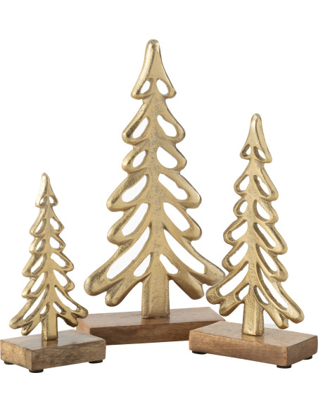 Grande Sculpture déco sur pied Sapin Hauteur 26 cm en Métal Doré Bois Marron Zynlith - 2