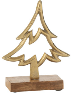 Sculpture moderne sur pied Sapin Hauteur 16 cm en Métal Doré Bois Marron Tralith - 1