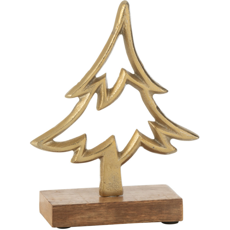 Sculpture moderne sur pied Sapin Hauteur 16 cm en Métal Doré Bois Marron Tralith - 1