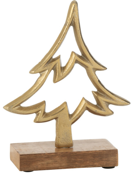 Sculpture moderne sur pied Sapin Hauteur 16 cm en Métal Doré Bois Marron Tralith J-Line - 1