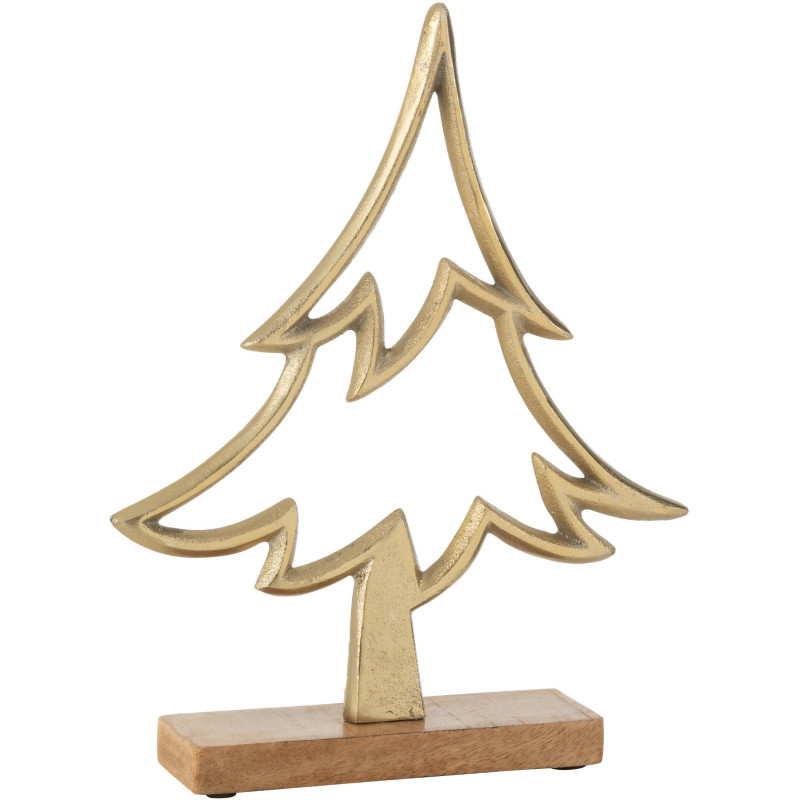 Grande Sculpture moderne sur pied Sapin Hauteur 27 cm en Métal Doré Bois Marron Tralith - 1