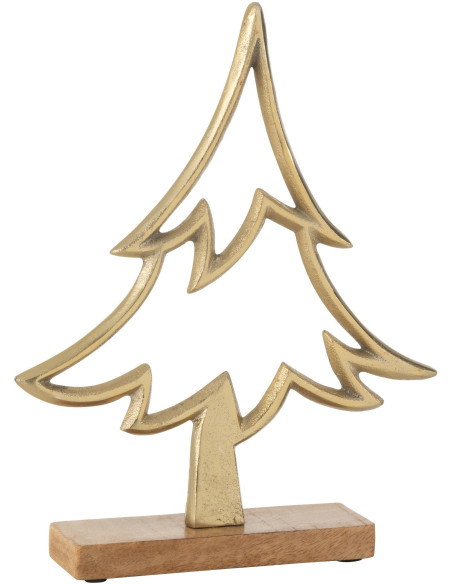 Grande Sculpture moderne sur pied Sapin Hauteur 27 cm en Métal Doré Bois Marron Tralith - 1