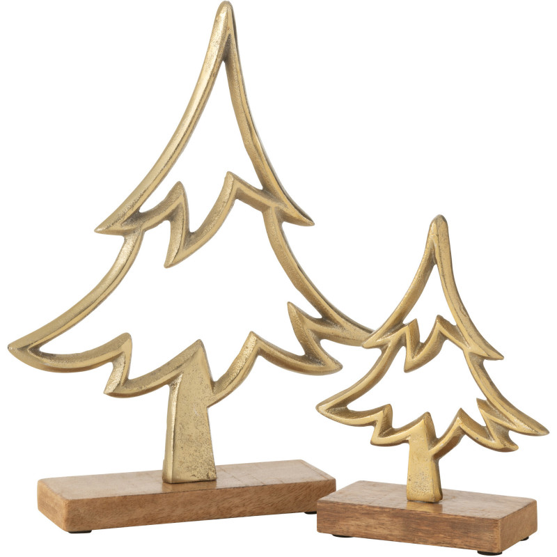 Grande Sculpture moderne sur pied Sapin Hauteur 27 cm en Métal Doré Bois Marron Tralith - 2