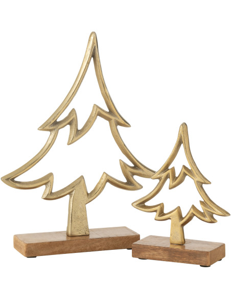 Grande Sculpture moderne sur pied Sapin Hauteur 27 cm en Métal Doré Bois Marron Tralith - 2